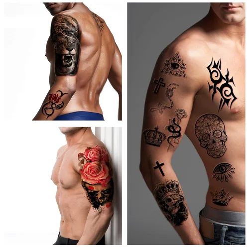 Vista 4 de Yazhiji 56 hojas de tatuajes temporales, 11 hojas de tatuajes de medio brazo para hombres o mujeres con 45 hojas de tatuajes falsos diminutos