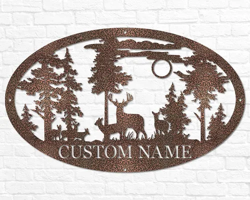 Vista 5 de Letrero de ciervo ovalado personalizado de metal para cabina Para exteriores, caza Regalo para cazador de ciervos Letrero de nombre de familia