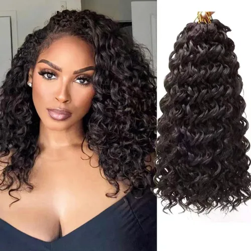 Vista 22 de GoGo Curl Crochet Hair 18 pulgadas onda de agua pelo sintético bohemio ganchillo trenzado jengibre onda profunda extensiones de cabello trenzado