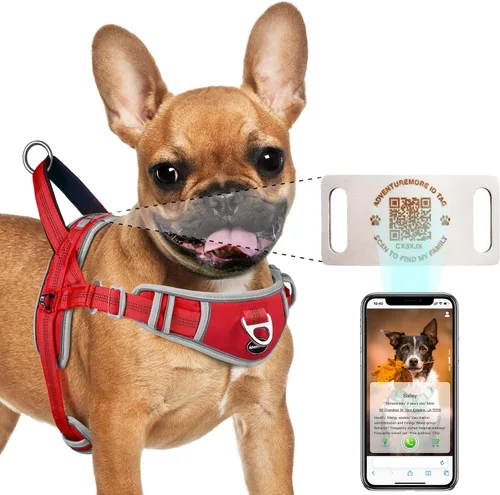 Vista 18 de ADVENTUREMORE Arnés para perro de tamaño pequeño sin tirones con código QR, chaleco reflectante ajustable para perro, arnés para perro a prueba