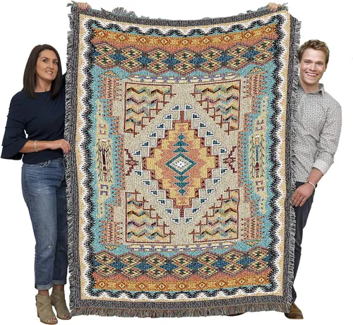 Vista 22 de Pure Country Weavers Manta Butte Clay - Inspirada en los nativos americanos del suroeste - Tapiz manta de regalo tejido de algodón - Fabricado