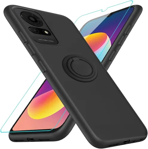 Vista 12 de Para Ulefone Note 16 Pro Funda De Teléfono Con Protector De Pantalla De Vidrio, Soporte De Anillo Giratorio De 360 ° Soporte Magnético De Silicona