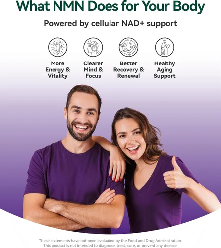 Vista 2 de Inner Brightness Suplemento NMN de 500 mg, 99.9% de alta pureza, soporta niveles de NAD+ y energía celular, fórmula 5 en 1 con resveratrol