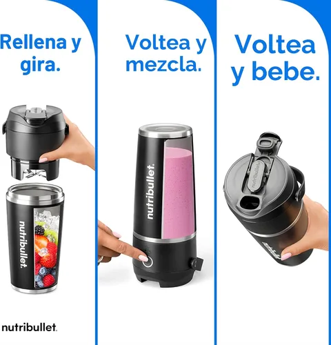 Vista 3 de nutribullet Batidora portátil abatible con vaso aislante, inalámbrico, negro, NBPB50350AK