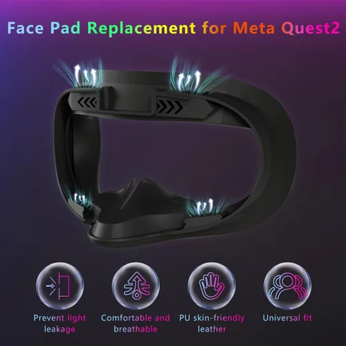 Vista 2 de Saqico Face Pad Replacement for Oculus Quest 2 - Comfortable PU Leather & Memory Foam VR Face Cushion - Anti-Sweat - Ergonomic Design - Compatible