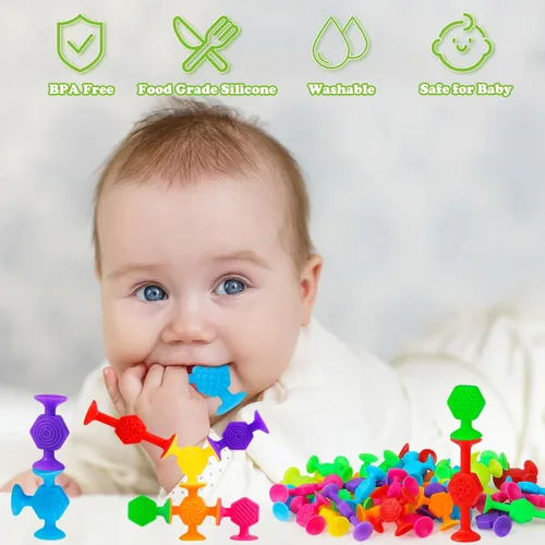 Vista 7 de Juguetes texturizados con ventosa para niños, 40 juguetes de baño para niños de 4 a 8 años, juguete sensorial para bebés de 3 años, juguete de baño
