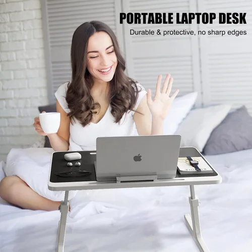 Vista 3 de Escritorio para computadora portátil para cama, escritorio de regazo ajustable, bandejas para comer y escribir, soporte portátil para computadora