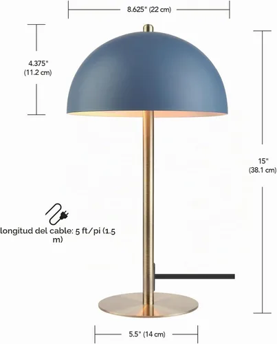 Vista 10 de GLOBE Electric 52942 - Lámpara de escritorio azul de 15 pulgadas con detalles de latón, interruptor basculante de encendido/apagado en línea, ideal