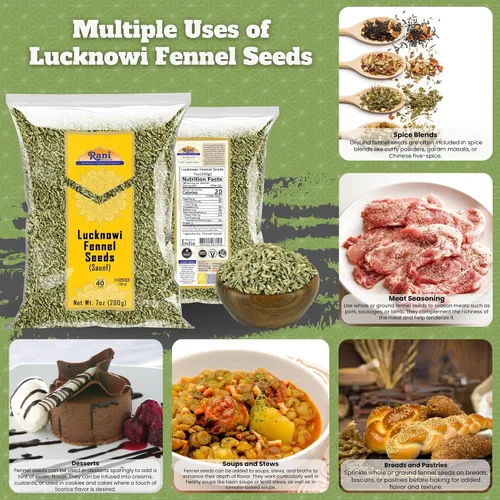 Vista 3 de Rani Semillas de hinojo Lucknowi (hinojo pequeño fino) especias enteras 7 onzas (7.05 oz) ~ Todo natural Apto para gluten Sin OMG Vegano