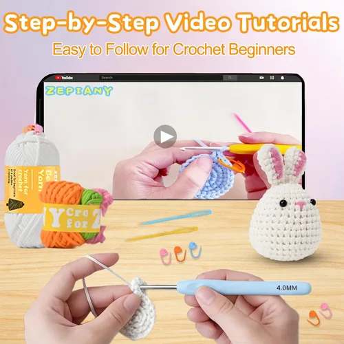 Vista 6 de Zepiany Kits de ganchillo para principiantes - Conjuntos de tejido de animales de peluche todo en uno - Tutoriales en video paso a paso DIY Kits