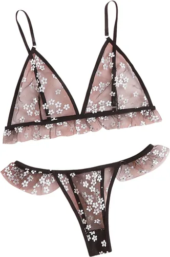 Vista 3 de Verdusa Conjunto de lencería de malla floral de 2 piezas para mujer