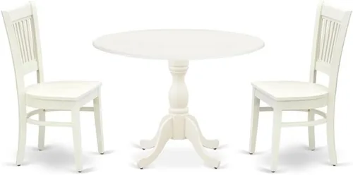 Vista 9 de East West Furniture DMVA3-BLK-W - Juego de comedor de 3 piezas para espacios pequeños que contiene una mesa de comedor redonda con gotas y 2 sillas