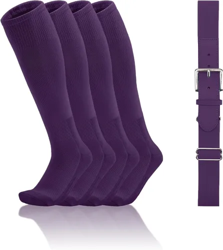 Vista 12 de QBK Conjunto combinado de calcetines y cinturón de béisbol para niños y niñas (2 pares de calcetines y 1 cinturón)
