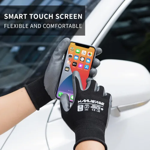 Vista 3 de MANUSAGE Guantes de trabajo de seguridad - Guante protector para hombres y mujeres - Protección de mano ultradelgada - Para construcción Negro