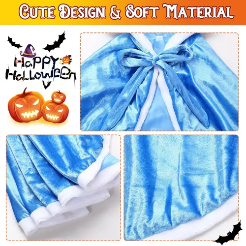 Vista 2 de Paquete de 2 capas de piel de princesa con capucha de Halloween capa de princesa con capucha disfraz para niñas pequeñas cosplay de hadas