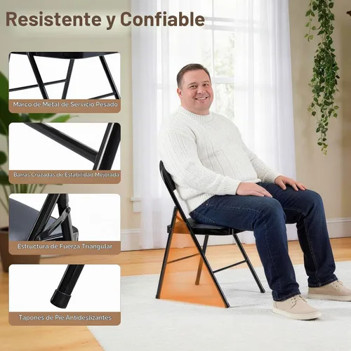 Vista 7 de Karl home Paquete de 8 sillas plegables negras con asientos acolchados Negro