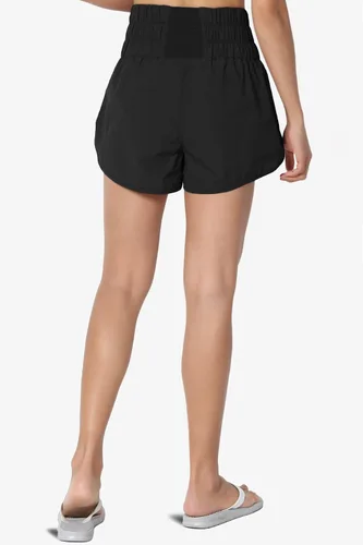 Vista 3 de Pantalones cortos de correr deportivos con cintura alta fruncida para mujer
