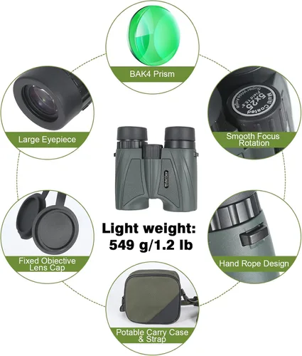 Vista 6 de Prismáticos ultra gran angular de 15.8° de 5x25 para deportes – Gran campo de visión, 829 pies/1000 yardas – Binoculares compactos para deportes