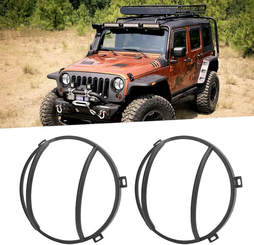 Vista 3 de Fydun Funda para parrilla de faros delanteros, par de protectores de hierro negro para Wrangler JK 2007-2017