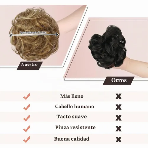 Vista 3 de RUWISS Extensiones de cabello humano real, ondulado y rizado, moño despeinado, cola de caballo para mujer (12H24# castaño rojo/rubio mediano)