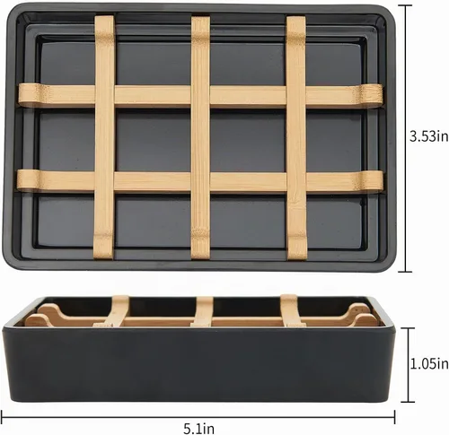 Vista 6 de Jaboneras de bambú para ducha con drenaje de madera para jabonera de baño, fácil de limpiar, duraderas y con almohadillas antideslizantes