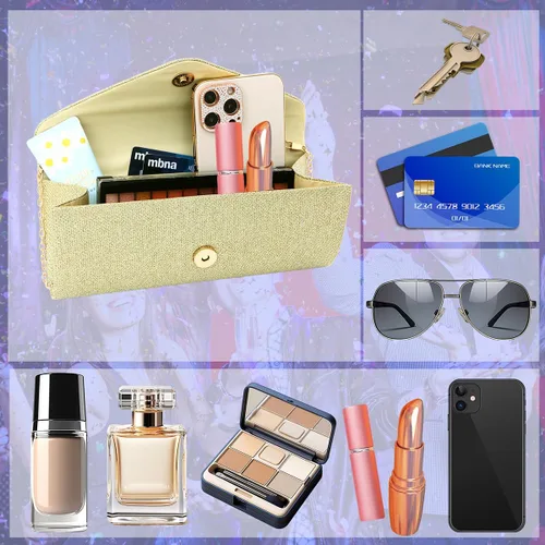 Vista 4 de Bolsos de mano para mujer, Bolso de sobre de noche con cadena desmontable, elegancia brillante Dorado