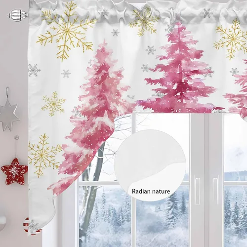 Vista 6 de Cenefa de árbol de copo de nieve, cenefa con dobladillo para barra, paneles de cortina para dormitorio, sala de estar, baño, cafetería, ventanas