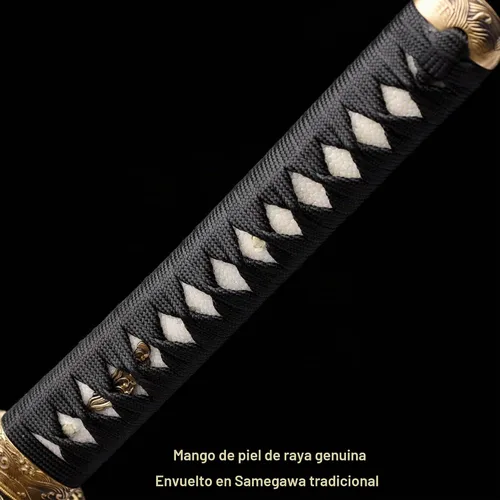 Vista 5 de Espada Katana Samurai, templada en arcilla, acero T10, Hamon real, espada completa Full Tang, hecha a mano, samurái, extremadamente afilada Tema