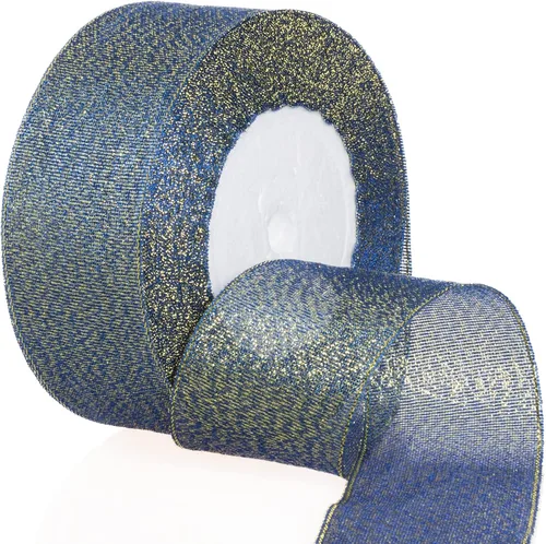 Vista 6 de YASEO Cinta de purpurina negra y plateada de 1 1/2 pulgadas, cinta de tela metálica brillante colorida para envoltura de regalos, manualidades