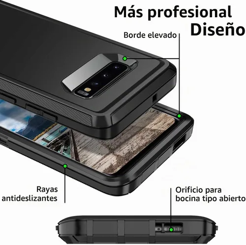 Vista 3 de Funda para Galaxy S10, [sin protector de pantalla] resistente a prueba de golpes, polvo y caídas, 3 capas de protección completa del cuerpo, funda