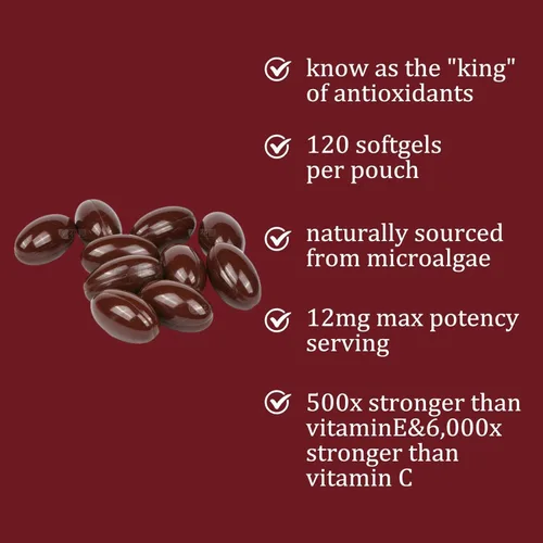 Vista 7 de Astaxantina de 12 mg, antioxidante natural, apoya el sistema inmunológico, microalgas frescas para la piel ojo y la salud de la circulación interna