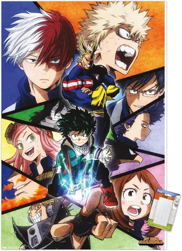 Vista 13 de Trends International My Hero Academia-Faces - Póster de pared de 14.725 x 22.375 pulgadas, versión con marco en color madera rústica
