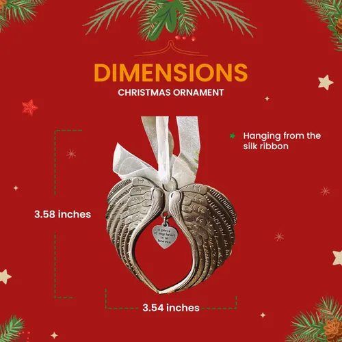 Vista 4 de Adornos de Navidad con alas de ángel – Un pedazo de mi corazón está en el cielo adorno para árbol de Navidad – Adorno conmemorativo de doble cara