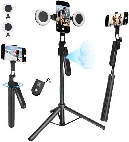 Vista 8 de Soporte de Trípode para Teléfono con Seguimiento Automático de Rostro Extensible, Compatible con Android/iPhone, Palos para Selfies con Rotación