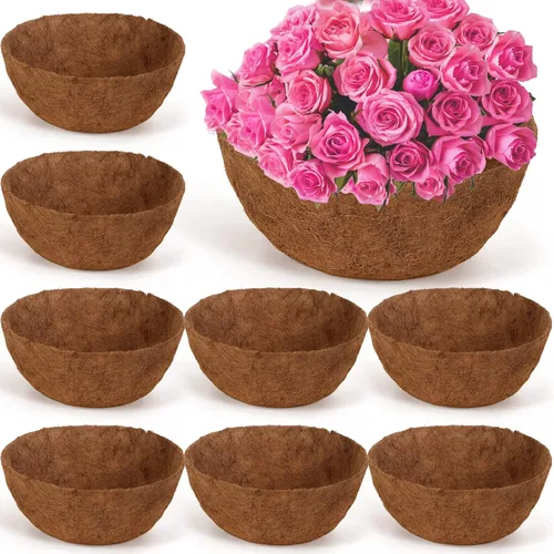 Vista 12 de Gerrii 8 forros de coco de 16 pulgadas para cestas colgantes, revestimientos de coco para maceteros redondos naturales de coco y coco, cesta