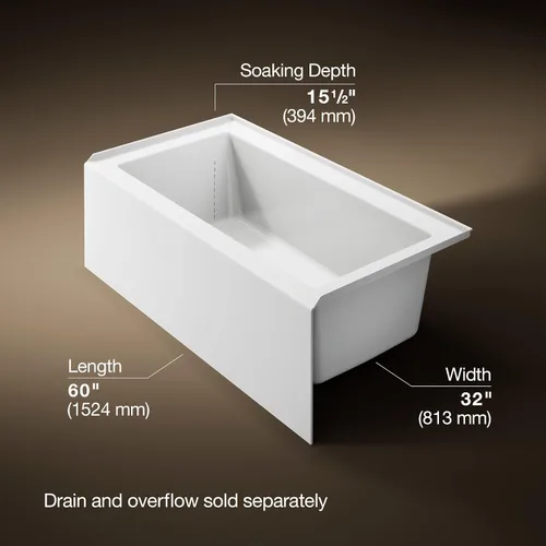 Vista 3 de Kohler 1957-RA-0 Underscore 60" x 32" baño de alcoba drenaje derecho, Blanco