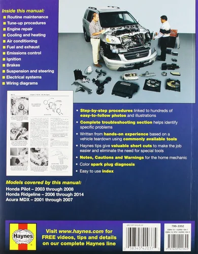 Vista 2 de Acura MDX, Honda Pilot & Ridgeline Haynes Manual (2001-2012)