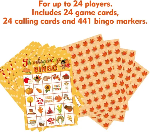 Vista 3 de Fancy Land Juego de bingo de Acción de Gracias, 24 jugadores para niños, suministros de manualidades para fiestas navideñas