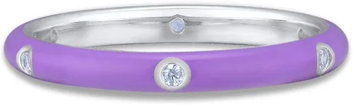 Vista 2 de Santuzza Anillo apilable esmaltado de plata de ley 925 con circonita cúbica, arco iris, eternidad, anillos apilables para mujer