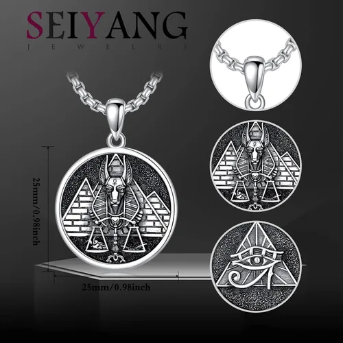Vista 2 de Seiyang Mitología de plata de ley 925 paganismo Collar egipcio de joyería de regalo para hombres y mujeres con cadena Rolo de 0.079 in 22+2