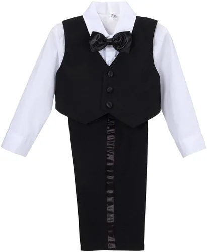 Vista 3 de Dressy Daisy Conjunto de traje de esmoquin para bebés y niños, talla 12-24 meses y 2T a 4T, color negro, blanco marfil
