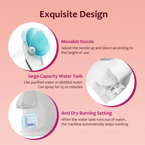 Vista 7 de EZBASICS Vaporizador facial iónico para el hogar, humidificador de niebla cálida atomizador para cara, sauna, spa, senos nasales, hidratación