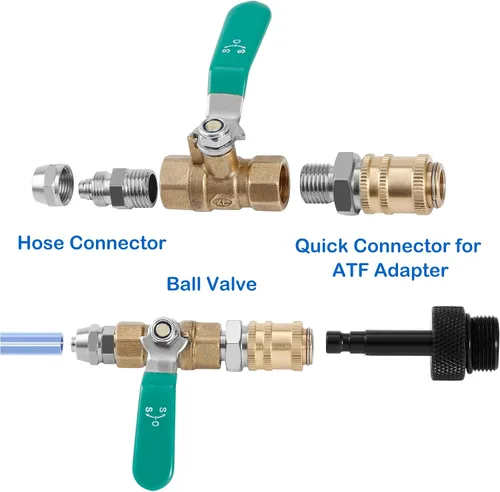 Vista 2 de 5 adaptadores de llenado de ATF con válvula de bola y conector rápido, adaptador de rellenado de fluido de transmisión automática compatible con VW