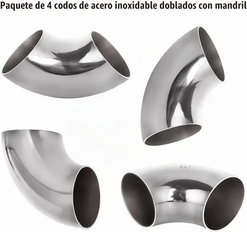Vista 5 de Paquete de 4 codos curvados de mandril de acero inoxidable 304, tubo de codo de escape de 90 grados, codo de mandril de 2.5 pulgadas de diámetro