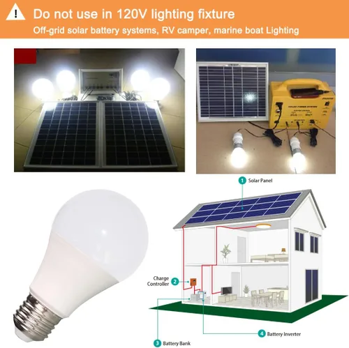 Vista 3 de Bombilla LED de 12 V, 7 W, 630 lúmenes, CA/CC, 10-30 voltios, base E26 de bajo voltaje (2700 K blanco cálido) equivalente a bombillas A19 de 40-60