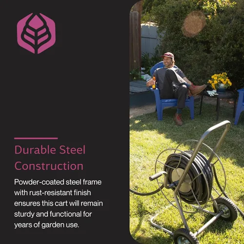 Vista 5 de Yard Butler Carrete de manguera con ruedas Carrete de manguera de metal resistente de 200 pies adecuado para jardines, césped y exteriores - IHT-2EZ