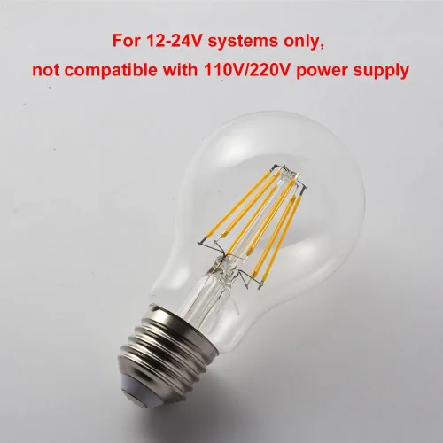 Vista 4 de Haian Support Bombilla LED eficiente de 12 V, 6 W, 600 lm, base E26/E27, 12-24 V CA/CC, paquete de 4, ideal para sistemas de batería solar fuera