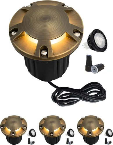 Vista 21 de MALORY Luces de Paisaje de Bajo Voltaje, (4.6''A) Cubierta Superior de Latón 12V Luces Empotradas en el Suelo para Exteriores, Iluminación LED