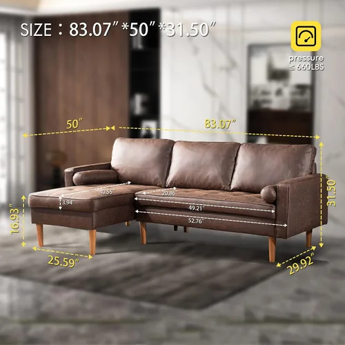 Vista 2 de HOOOWOOO Sofá modular pequeño de 83 pulgadas, moderno sofá modular en forma de L con diván izquierdo para sala de estar pequeña, apartamento, gamuza