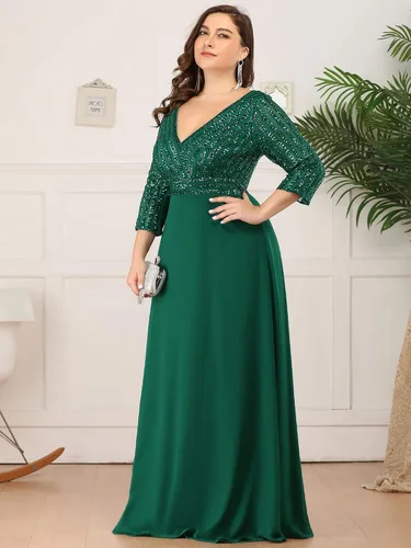 Vista 3 de Ever-Pretty - Vestido de noche con cuello en V profundo brillante para mujer, mangas larga, 0751-PZ